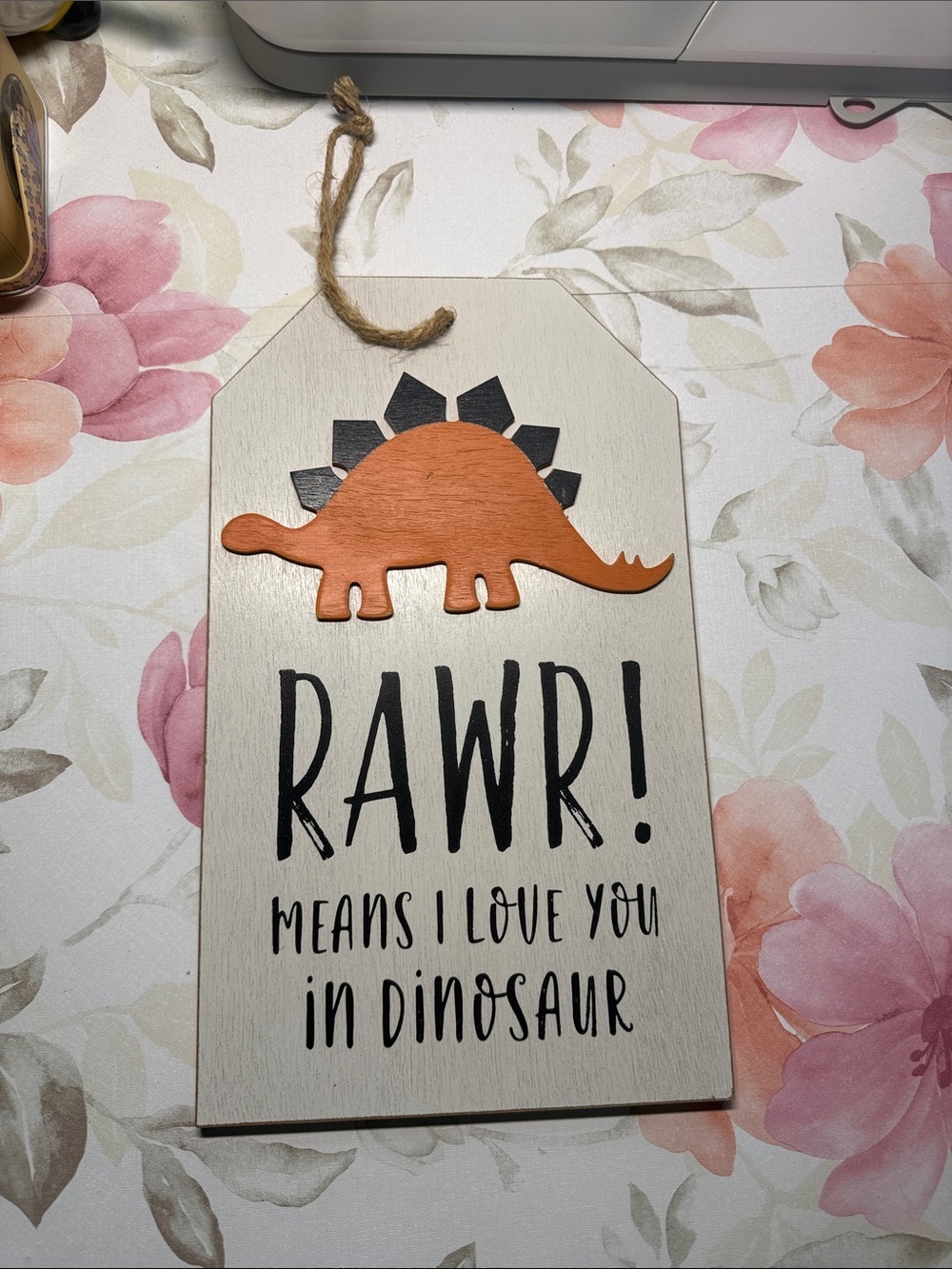Hobby Lobby Dino sign Wooden Hanging with Twine